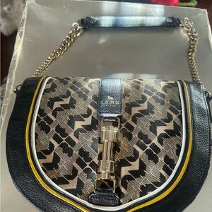 L.A.M.B. Black and Tan Shoulder Bag with Gold Chain